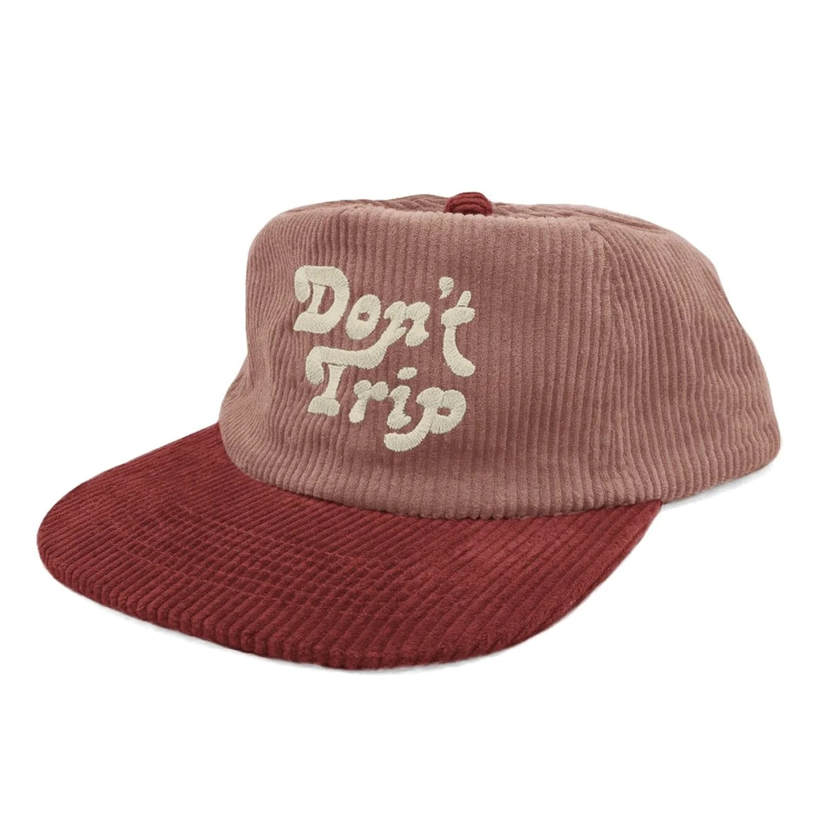 Don&#039;t Trip Two Tone Fat Corduroy Snapback Hat &quot;DUSTY PINK / RED&quot; 