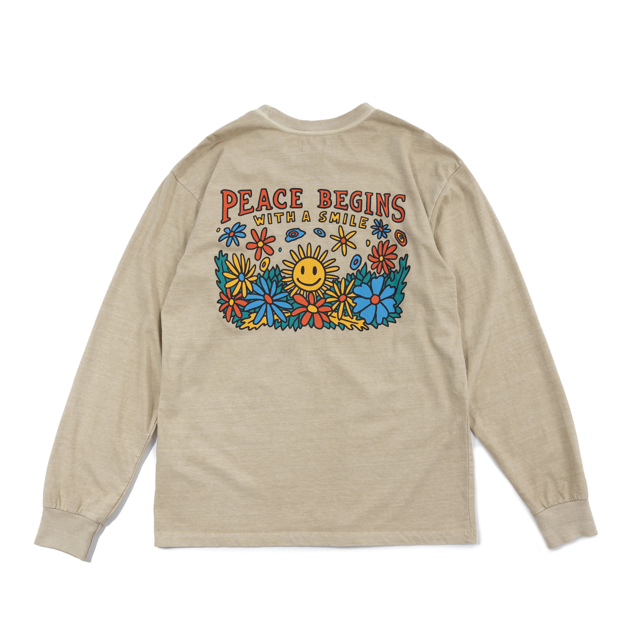 PEACE BEGINS SMILE L/S TEE (DUSTY YELLOW)